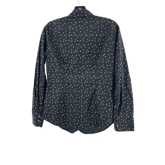 J Crew Women's Button Down Collar Shirt Black Yellow Polka Dot Sz 4  100% Cotton - Picture 3 of 12